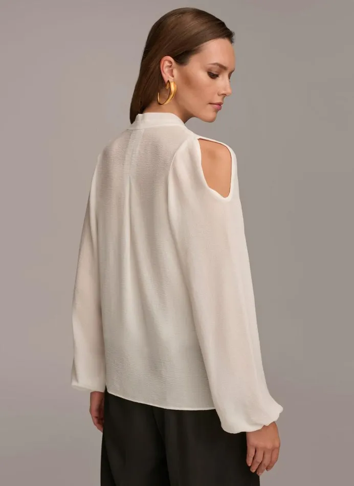 Women COLD SHOULDER BLOUSE Cream Donna Karan New York Sweaters And Tops