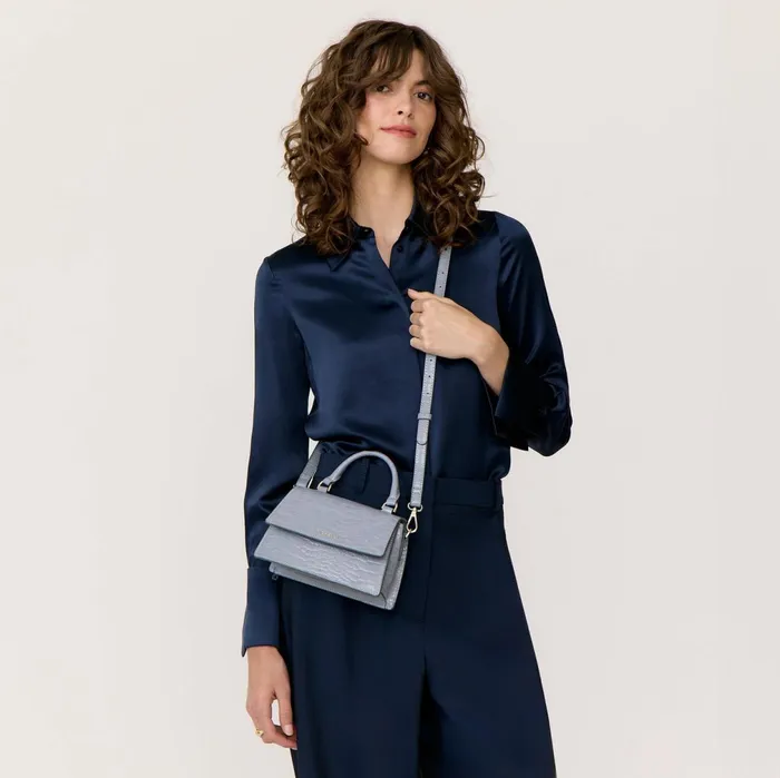 Women Colton Mini TopHandle Bag Steel Blue Croc Fiorelli Grab Bags