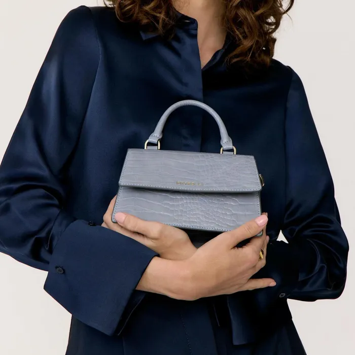 Women Colton Mini TopHandle Bag Steel Blue Croc Fiorelli Grab Bags