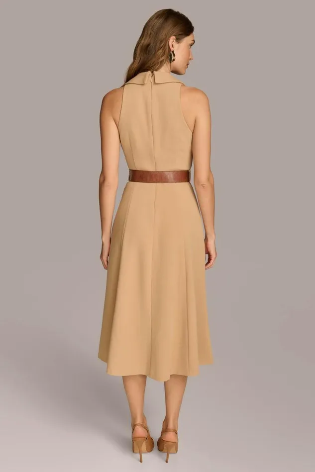 Women CREPE FIT AND FLARE DRESS WITH BELT Fawn Donna Karan New York Dresses And Jumpsuits