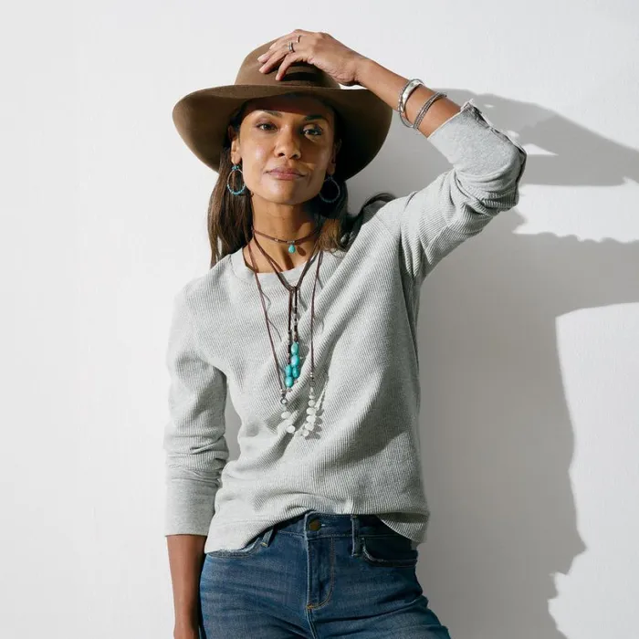 Women Crewneck Thermal Heather Gray Sundance Catalog Tops