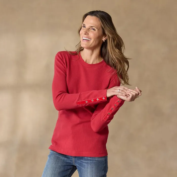 Women Crewneck Thermal Heather Gray Sundance Catalog Tops