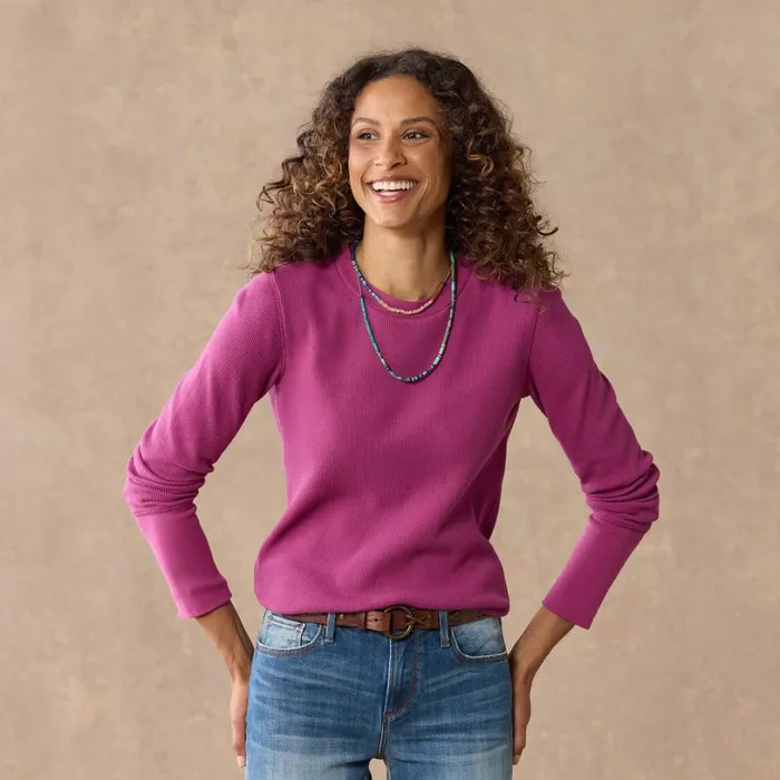 Women Crewneck Thermal Heather Gray Sundance Catalog Tops