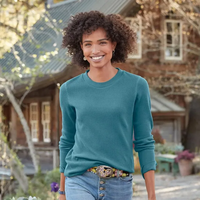 Women Crewneck Thermal Heather Gray Sundance Catalog Tops