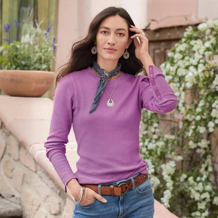Women Crewneck Thermal Heather Gray Sundance Catalog Tops