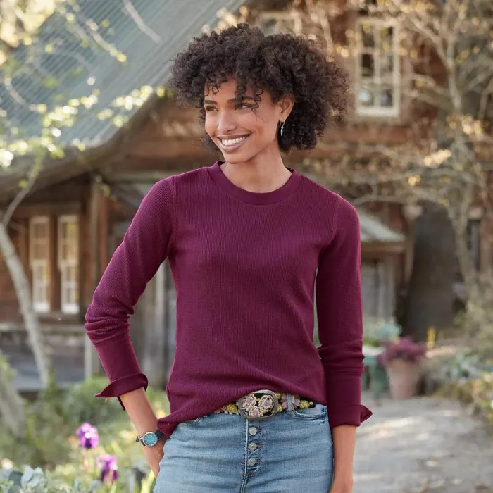 Women Crewneck Thermal Heather Gray Sundance Catalog Tops