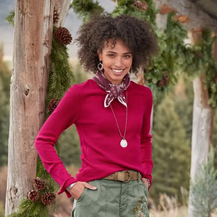 Women Crewneck Thermal Heather Gray Sundance Catalog Tops