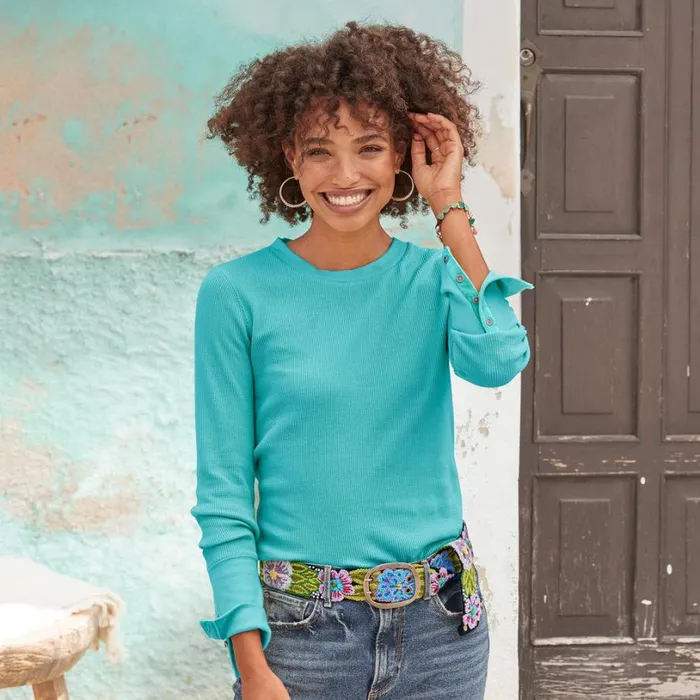 Women Crewneck Thermal Heather Gray Sundance Catalog Tops