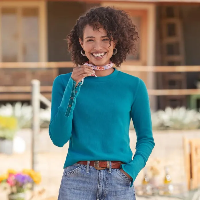 Women Crewneck Thermal Heather Gray Sundance Catalog Tops