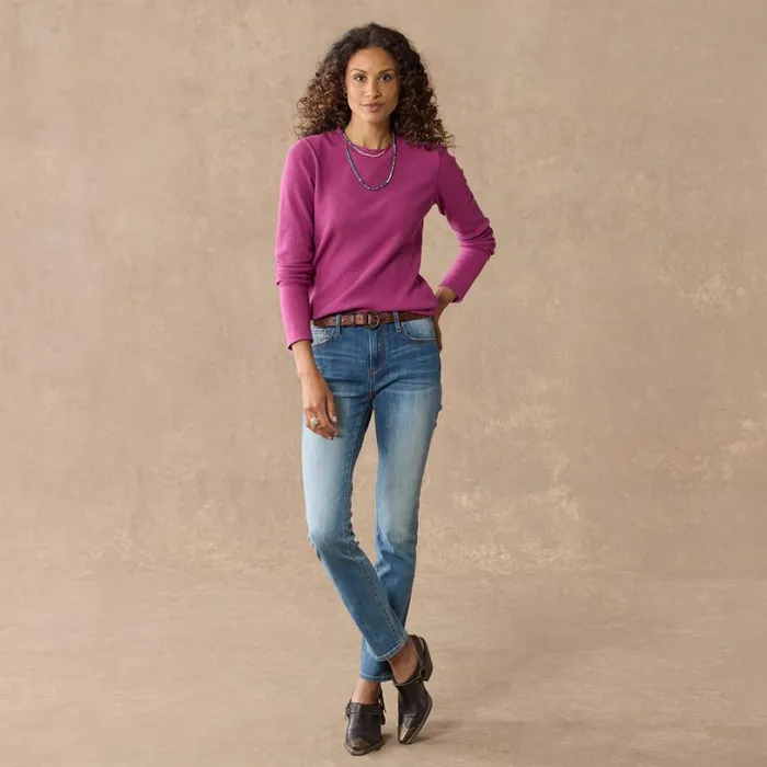 Women Crewneck Thermal Heather Gray Sundance Catalog Tops
