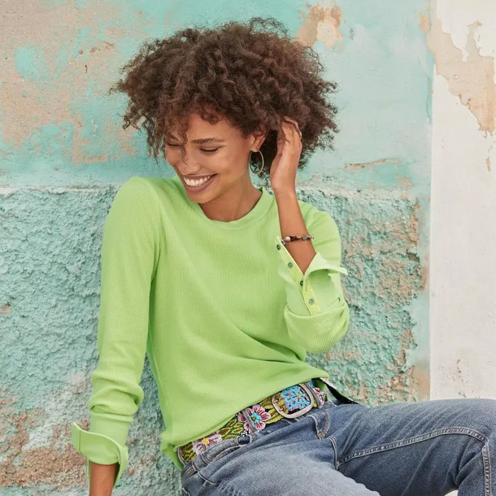Women Crewneck Thermal Heather Gray Sundance Catalog Tops