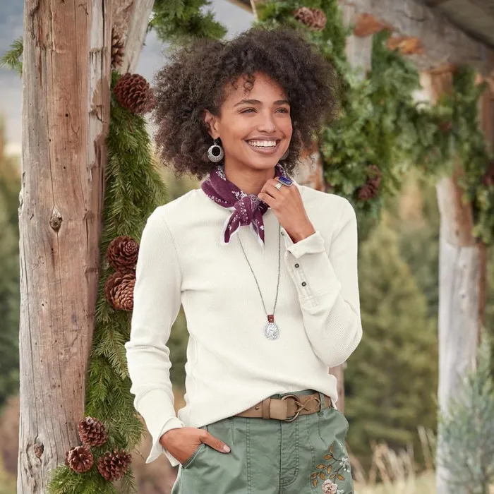 Women Crewneck Thermal Heather Gray Sundance Catalog Tops