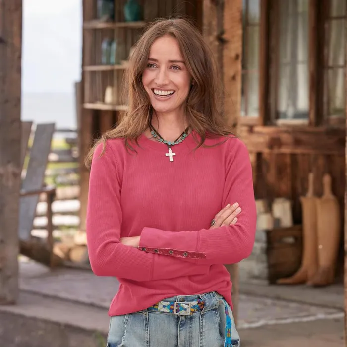 Women Crewneck Thermal Heather Gray Sundance Catalog Tops