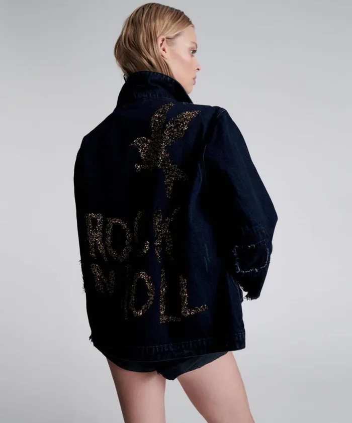 Women CRYSTAL ROCK N ROLL RECYCLED DENIM JACKET One Teaspoon Denim Jackets