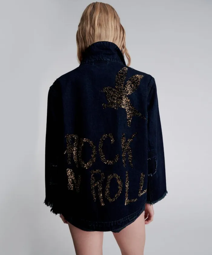 Women CRYSTAL ROCK N ROLL RECYCLED DENIM JACKET One Teaspoon Denim Jackets Women CRYSTAL ROCK N ROLL RECYCLED DENIM JACKET One Teaspoon Denim Jackets
