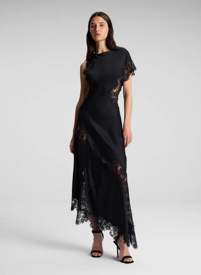 Women Dresses ALC Alessia Satin And Lace Maxi Dress Black