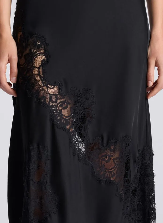 Women Dresses ALC Alessia Satin And Lace Maxi Dress Black