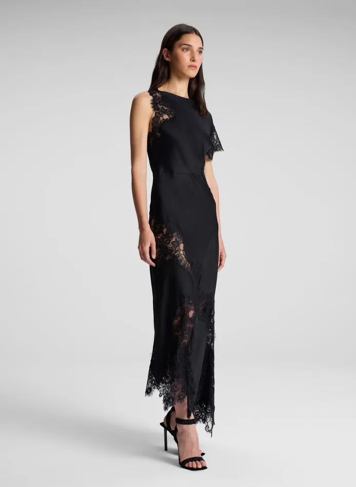 Women Dresses ALC Alessia Satin And Lace Maxi Dress Black