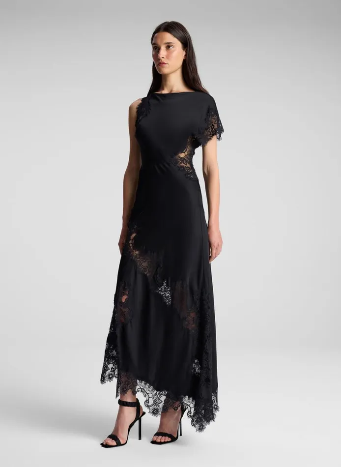 Women Dresses ALC Alessia Satin And Lace Maxi Dress Black