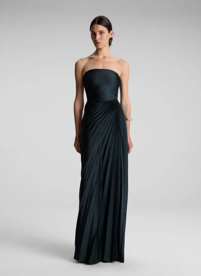 Women Dresses ALC Bianca Strapless Pleated Maxi Dress Forest