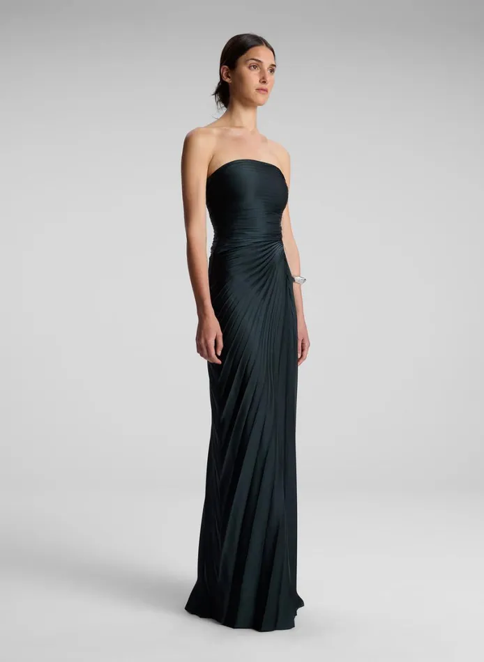 Women Dresses ALC Bianca Strapless Pleated Maxi Dress Forest