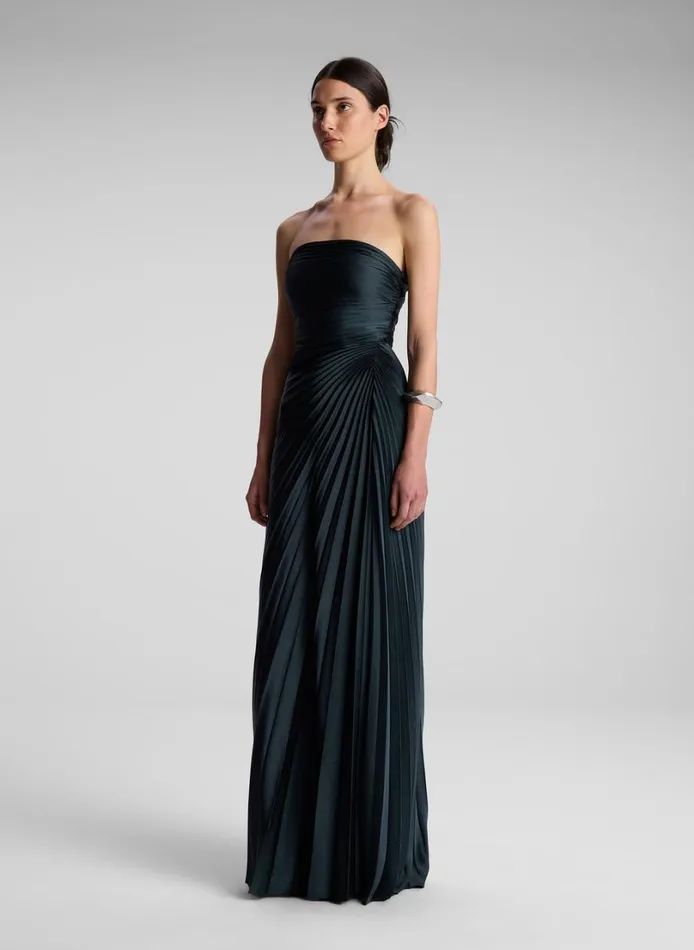 Women Dresses ALC Bianca Strapless Pleated Maxi Dress Forest