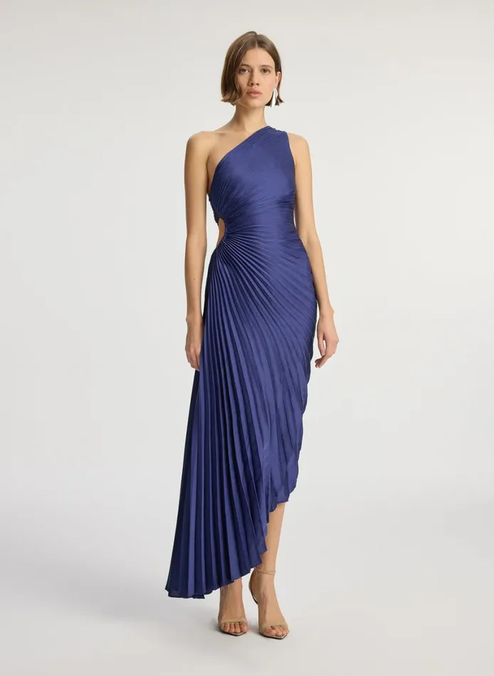 Women Dresses ALC Delfina Satin Pleated Dress Riviera