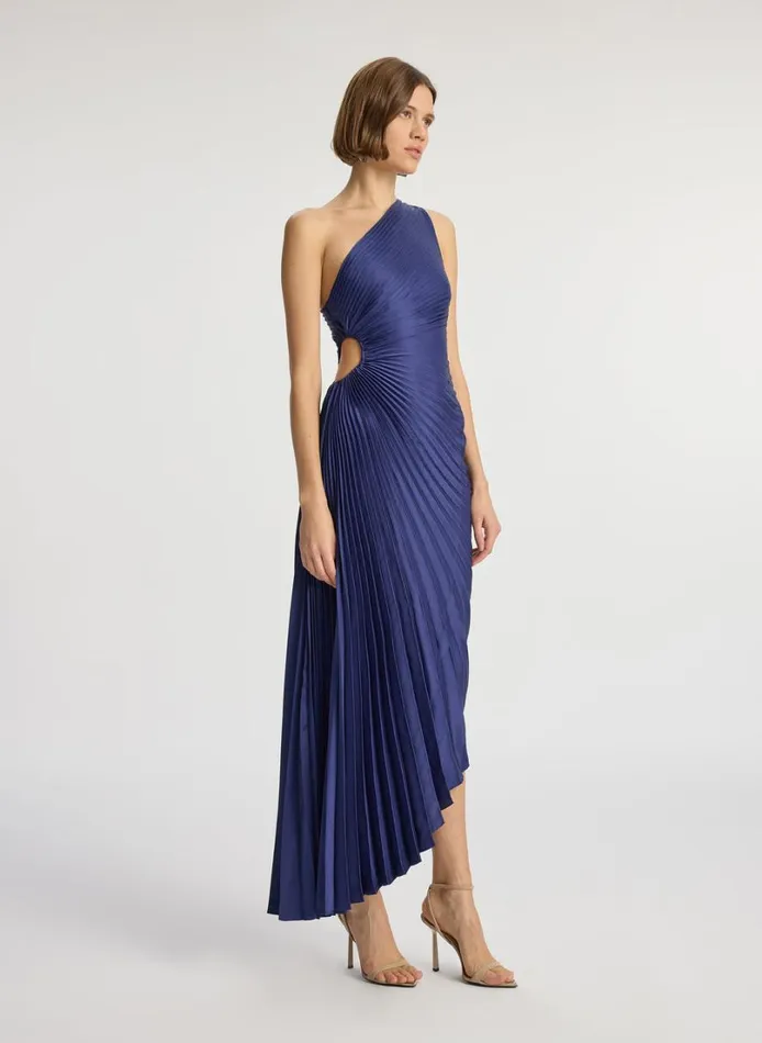 Women Dresses ALC Delfina Satin Pleated Dress Riviera