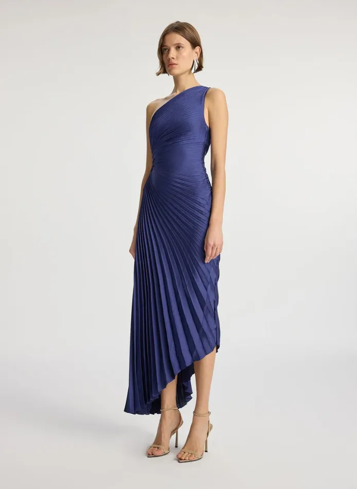 Women Dresses ALC Delfina Satin Pleated Dress Riviera