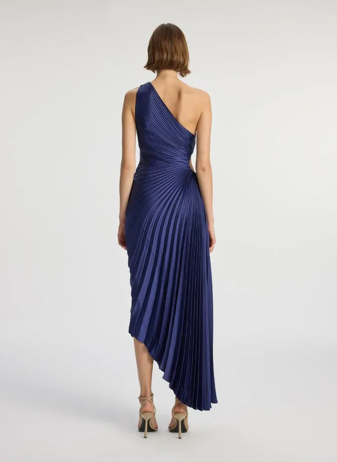 Women Dresses ALC Delfina Satin Pleated Dress Riviera