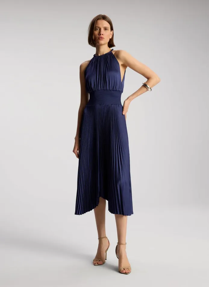 Women Dresses ALC Renzo II Satin Pleated Dress Riviera