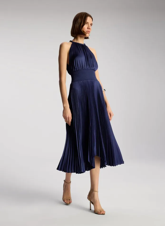 Women Dresses ALC Renzo II Satin Pleated Dress Riviera