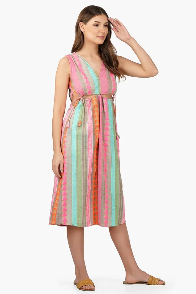 Women Dresses America and Beyond Dora Yarn Dyed Striped Midi Dress