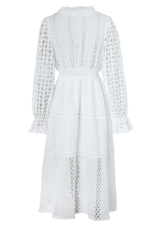 Women Dresses Holland Cooper Broderie Lace VNeck Midi Dress White Women Dresses Holland Cooper Broderie Lace VNeck Midi Dress White