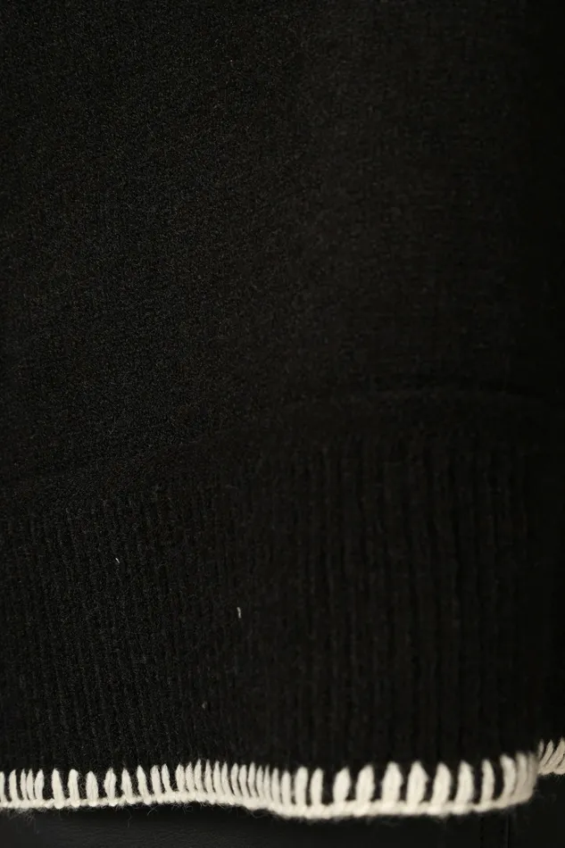 Women Elise Contrast Hem Knit Sweater Black Sweaters Petal and Pup