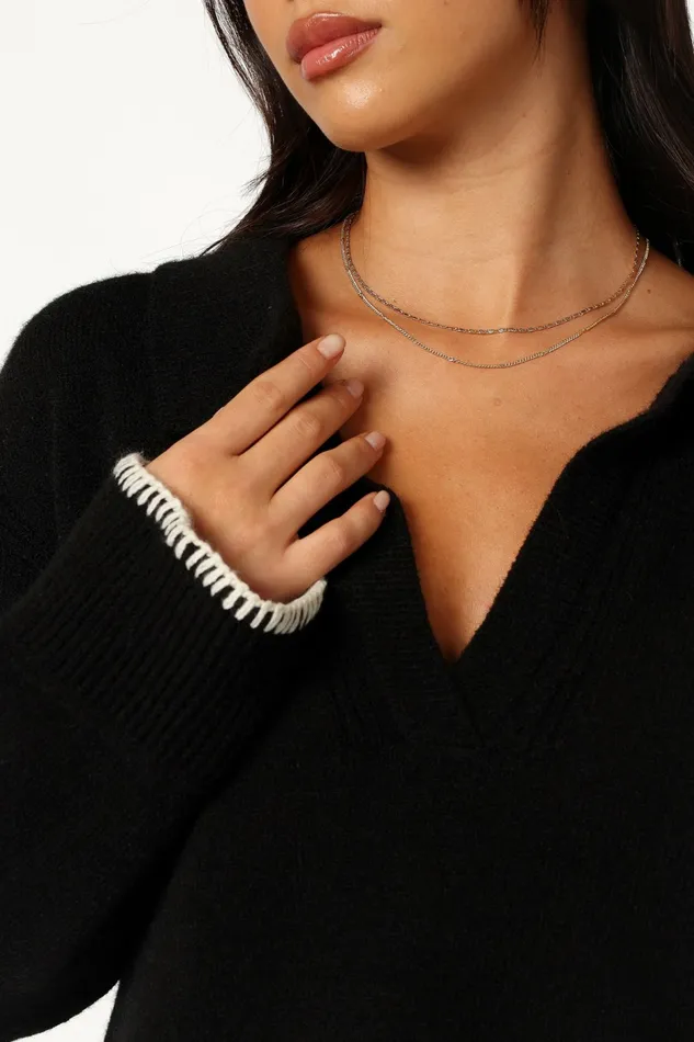 Women Elise Contrast Hem Knit Sweater Black Sweaters Petal and Pup