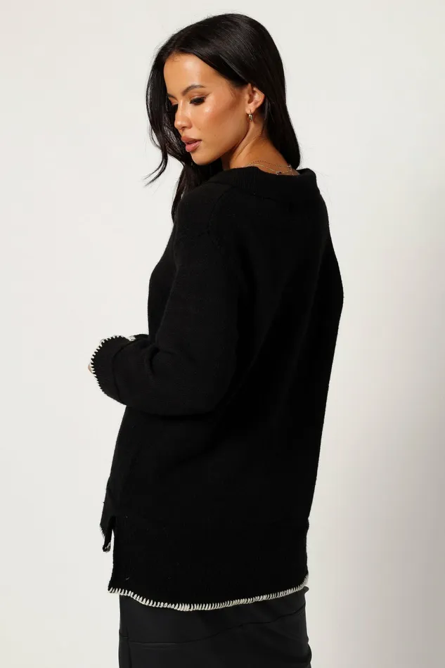 Women Elise Contrast Hem Knit Sweater Black Sweaters Petal and Pup