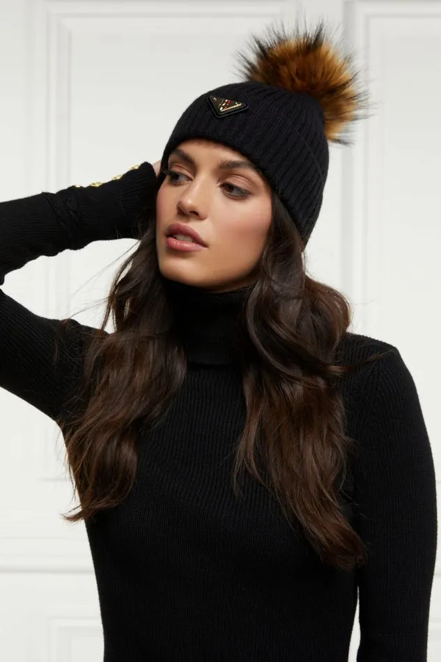 WomenEquestrian Hats and Headbands Holland Cooper Burghley Bobble Hat Black WomenEquestrian Hats and Headbands Holland Cooper Burghley Bobble Hat Black