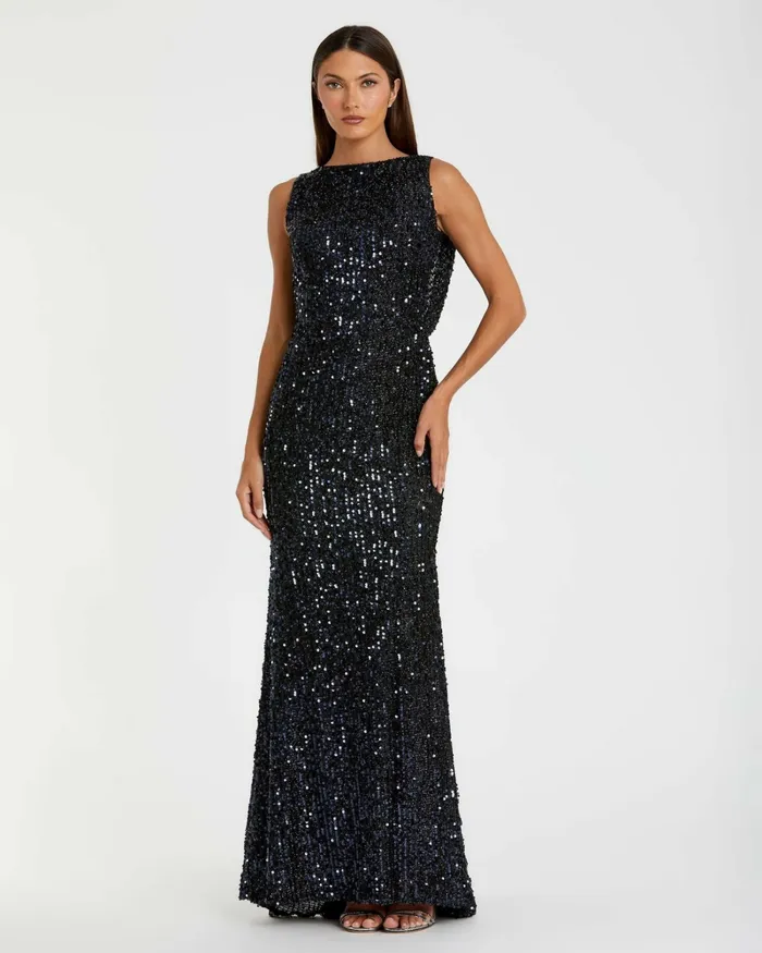 Women Evening Gowns Mac Duggal Blue Cowl Back Boat Neck Sequined Evening Gown Midnight Women Evening Gowns Mac Duggal Blue Cowl Back Boat Neck Sequined Evening Gown Midnight