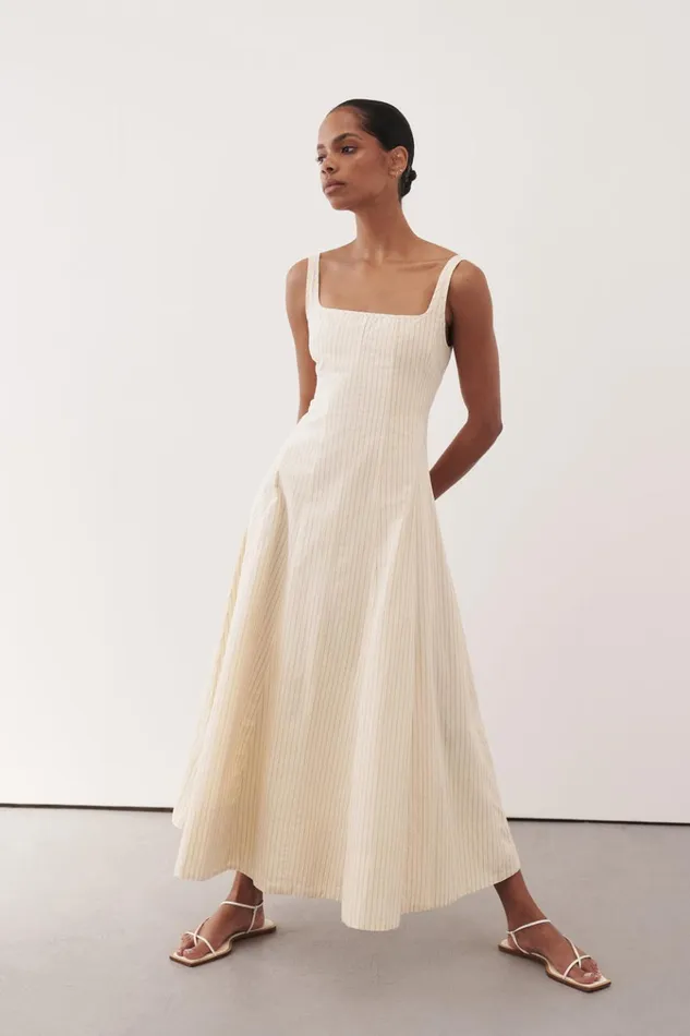 Women Event Dresses DISSH RILEY CREAM STRIPE MIDI DRESS