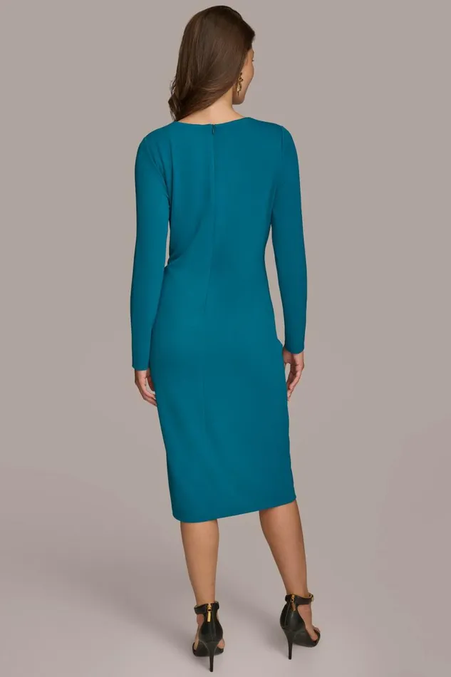 Women FITTED MIDI DRESS WITH BRUSHED HARDWARE DETAIL Empire Teal Donna Karan New York Dresses And Jumpsuits