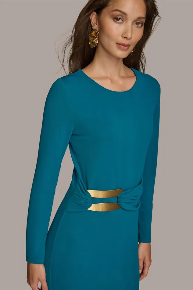 Women FITTED MIDI DRESS WITH BRUSHED HARDWARE DETAIL Empire Teal Donna Karan New York Dresses And Jumpsuits