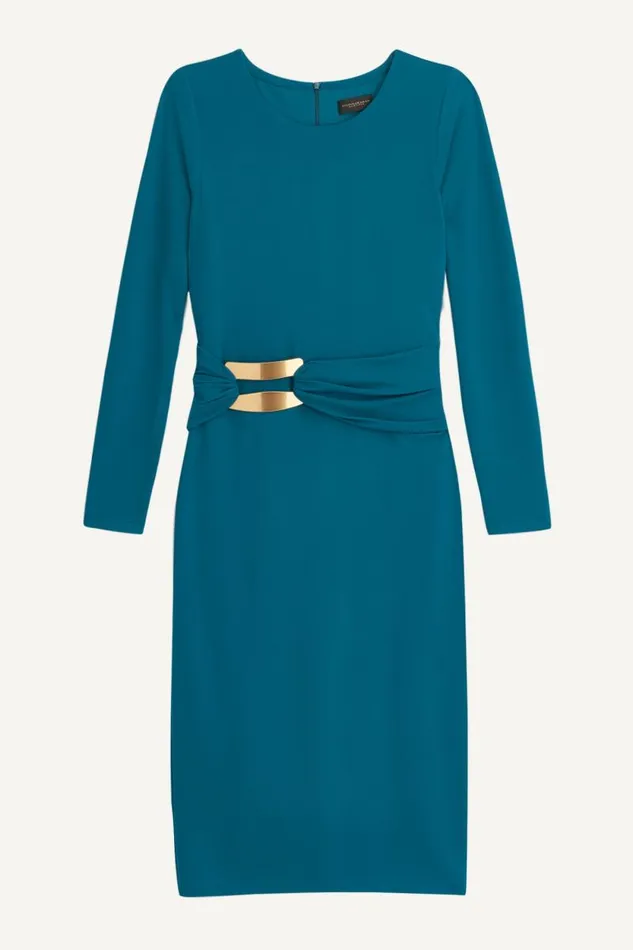 Women FITTED MIDI DRESS WITH BRUSHED HARDWARE DETAIL Empire Teal Donna Karan New York Dresses And Jumpsuits