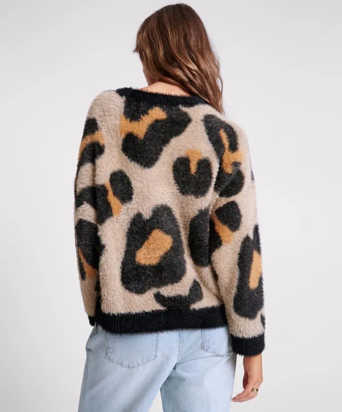 Women FLUFFY LEOPARD BATWING SWEATER One Teaspoon Knitwear