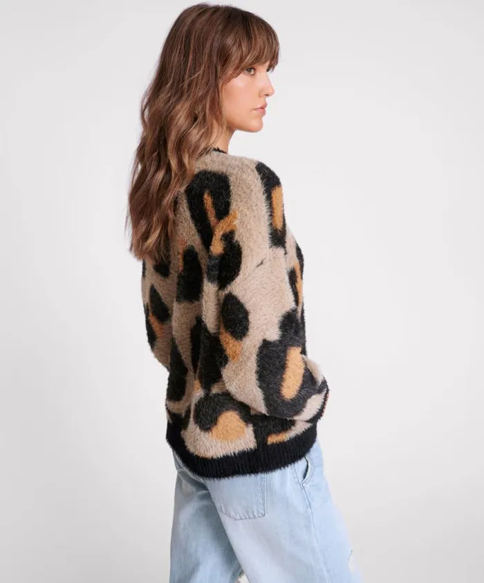 Women FLUFFY LEOPARD BATWING SWEATER One Teaspoon Knitwear