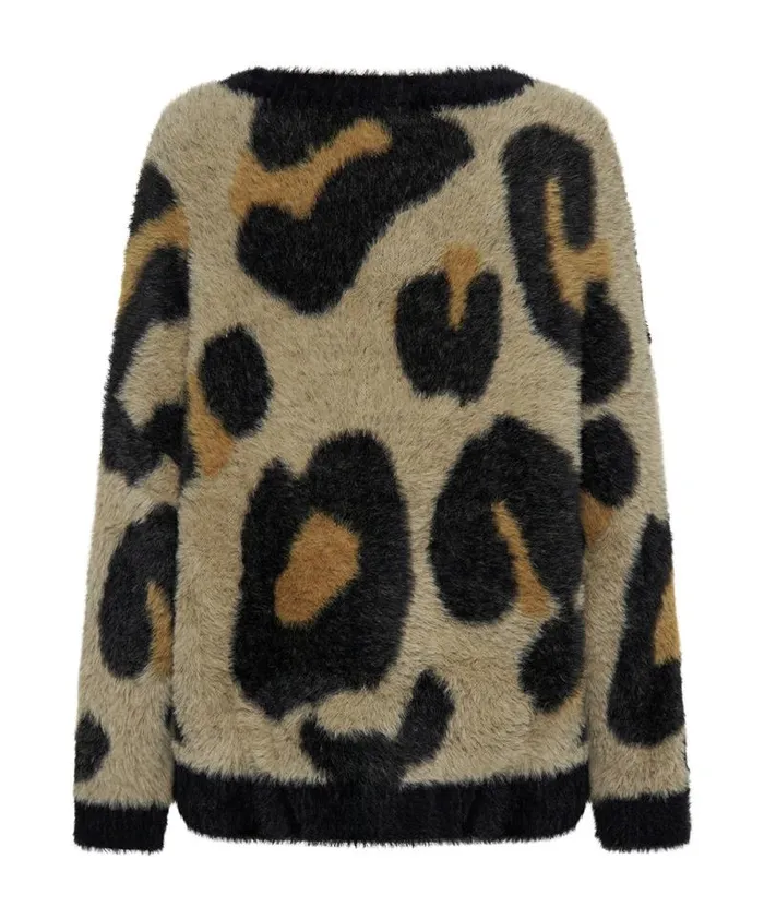 Women FLUFFY LEOPARD BATWING SWEATER One Teaspoon Knitwear