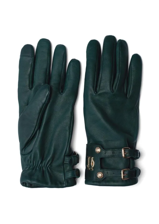 Women Gloves Holland Cooper Monogram Leather Gloves Racing Green