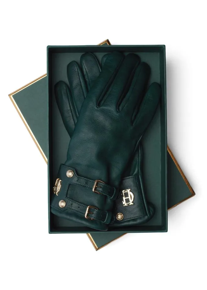 Women Gloves Holland Cooper Monogram Leather Gloves Racing Green