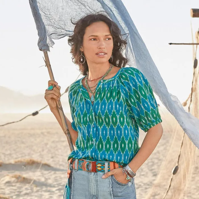 Women Graceful Days Ikat Top Blue Ikat Sundance Catalog Tops