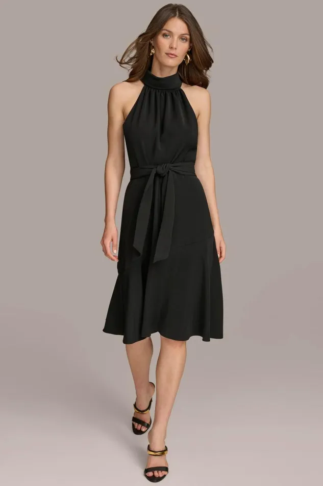 Women HALTER NECK A LINE DRESS WITH BELT Black Donna Karan New York Dresses And Jumpsuits Women HALTER NECK A LINE DRESS WITH BELT Black Donna Karan New York Dresses And Jumpsuits